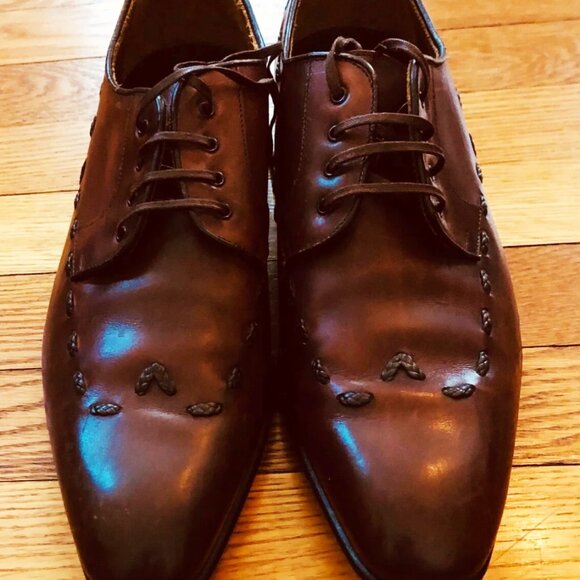 Sergio Rossi Men\'s Burgundy Brogue Designer Italian Leather Oxfords US8 EU41 UK7